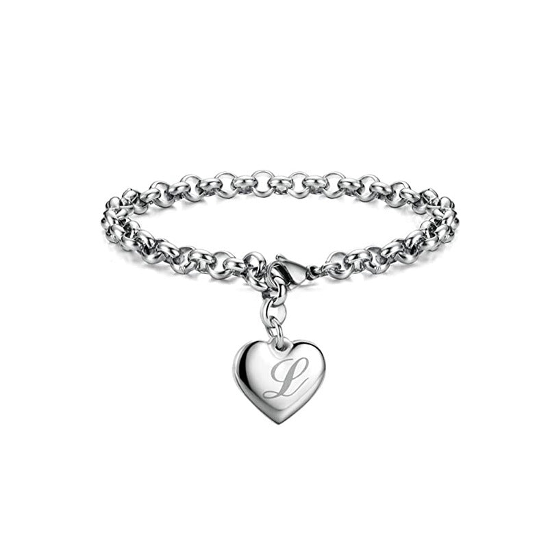 Wholesale Alphabet Pendant Stainless Steel Heart Bracelet